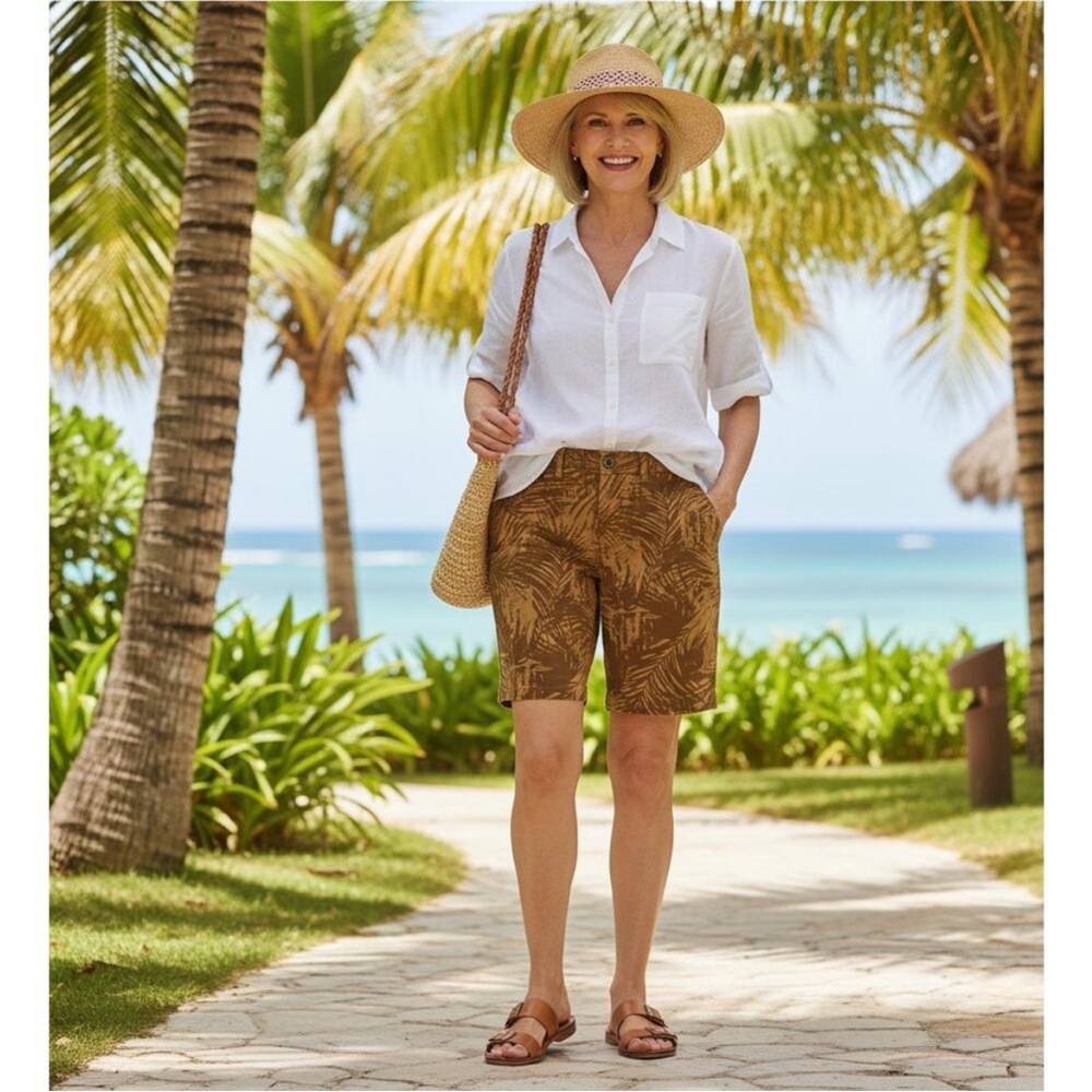 Garnet Hill Brown Palm Print Women's Shorts